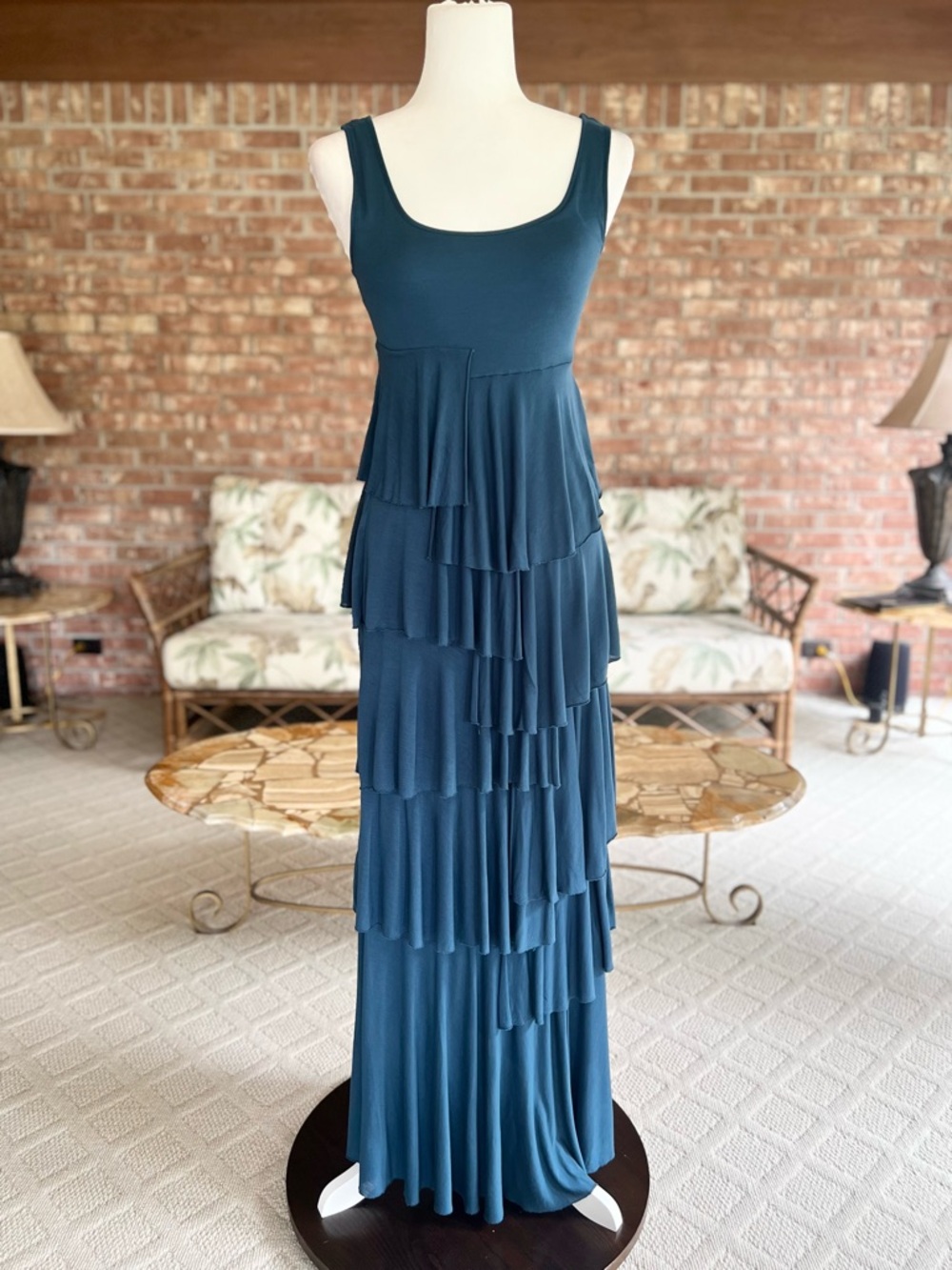 Soft Surroundings Dominique Maxi Dress Blue Layered Tiered Knit Sleeveless XS - Picture 5 of 14